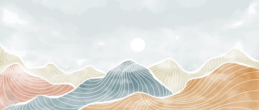 抽象艺术简约线条山水风景日落插画背景画芯装饰图片AI矢量素材【020】